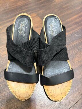 Unlisted Wedge Sandals Black Elastic with Cork Wedge Womans 10